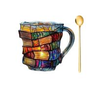 Painted Book Mug, Funny Novelty Reading Coffee Cup, with Charming Book-Themed Designs, Creative 3D Stack Shaped Coffee Cups, Gifts for Lovers Teachers Literary Friends (A 2)