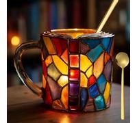 Painted Book Mug, Funny Novelty Reading Coffee Cup with Charming Book-Themed Designs,Novelty 3D Painted Books Coffee Mug,with Spoon,Glass Stack Shaped Mark Cup for Literature Lover (C)