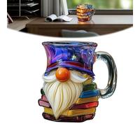 Painted Book Mug, Funny Novelty Reading Coffee Cup with Charming Book-Themed Designs,with Spoon,Novelty 3D Painted Books Coffee Mug,Glass Stack Shaped Mark Cup for Literature Lover (D)