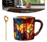 Painted Book Mug, Funny Novelty Reading Coffee Cup with Charming Book-Themed Designs,with Spoon,Novelty 3D Painted Books Coffee Mug,Glass Stack Shaped Mark Cup for Literature Lover (C)