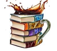 Painted Book Mug, Novelty 3D Hand Painted Book Coffee Mug, 3D Visual Effects Colored Acrylic Books Stack Coffee Cups for Booklovers Teachers Literary Friends