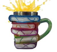 Painted Book Mug Novelty Coffee Mugs, Book Mug in Shape of Stacked Books, Colorful Books Stack Coffee Cup, Library Cup for Literature Lovers Decoration