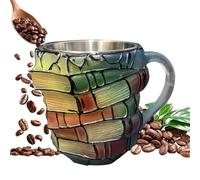 Painted Book Mug Novelty Coffee Mugs, Book Mug in Shape of Stacked Books, Colorful Books Stack Coffee Cup, Library Cup for Literature Lovers Decoration