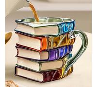 Painted Book Mug, Novelty Uniques Book Stack Coffee Mug with Themed Design Suitable for Book Fans, Readers and Literary Friends(D)