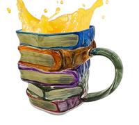 Painted Book Mug - Reading Coffee Cup with Intricate 3D Painting - 11cm Glass Coffee Mug | Novelty Colorful Acrylic Books Stack for Home, Dorm, School, Travel, Students, Adults