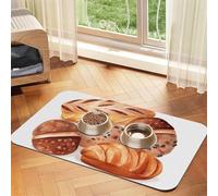 Painted Bread Dog Food Mats for Floors, 12x18 Inch Non-Slip Super Absorbent Pet Food Mat, Dishwasher Dog Mat for Food and Water, Cute Rubber Quick Dry Pet Feeding Mat for Dogs Puppy Cats