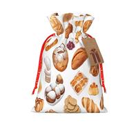 (Painted Bread) Large Reusable Burlap Pouches Rustic Wedding Favor Xmas Bags Drawstring Gift Sacks Bulk Party. M Size