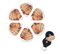 Painted Bread Print Guitar Picks 6 Pack Guitar Plectrums with Pick Holders Bass Picks For Acoustic Guitar Bass Electric Ukulele Includes 0.46mm, 0.71mm, 0.96mm