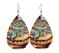 Painted Bread Print Leather Dangle Earrings Lightweight