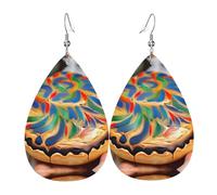 Painted Bread Print Leather Earrings - Dangle Drop Earrings, Lightweight Teardrop Jewelry, Costume Party Pendants