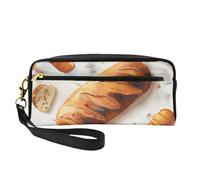 Painted Bread Print Leather Makeup Bag Wash Bag Travel Toiletry Bag Makeup Pouch PU Leather for Traveling Essentials, Bathroom, Cosmetics