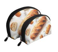 Painted Bread Print Shell-Shaped 2-Piece Makeup Bag Set Travel Cosmetic Organiser Stylish Storage for Beauty & Gifts for Women Girls