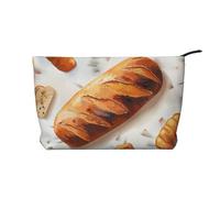 Painted Bread Printed Corduroy Makeup Bag for Women Cute Make up Bag Travel Cosmetic Bag with Wristlet