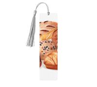 Painted Bread Wooden Bookmarks 5pcs with Gray Tassels Handmade Double-Sided Printed Book Marks Page Markers Book Accessories Gift for Book Lovers Women Men