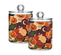 Painted Carioca Pattern Pumpkin Cotton Swab Storages Container, 2-Pack
