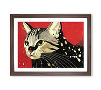 Painted Cat Framed Print | A2 Walnut Framed Wall Art | Ready to Hang | Modern Animal Picture | Living Room Bedroom Lounge Office
