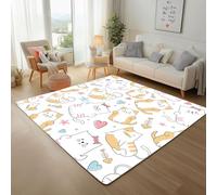 Painted Cats and Animals Washable Rugs for Living Room 200x300cm Area Rugs Non-Slip Backing Stain Resistant Lightweight Low-Pile Carpet Geometric Stars And Hearts Rug for Bedroom, Kitchen, Hallway