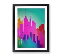 Painted City Skyline No.1 Abstract Framed Print | A4 Black Framed Wall Art | Ready to Hang | Abstract Cityscape Picture | Living Room Bedroom Lounge Office