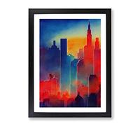 Painted City Skyline No.4 Abstract Framed Print | A4 Black Framed Wall Art | Ready to Hang | Abstract Cityscape Picture | Living Room Bedroom Lounge Office