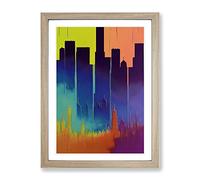 Painted City Skyline No.5 Abstract Framed Print | A2 Oak Framed Wall Art | Ready to Hang | Abstract Cityscape Picture | Living Room Bedroom Lounge Office