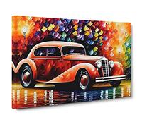 Painted Classic Car Vol.1 Canvas Print | Gallery Wrapped 30mm Frame Wall Art | 30x20 inches | Ready to Hang | Abstract Vehicles Picture | Living Room Bedroom Lounge Office