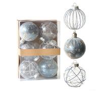 Painted Cloth Christmas Baubles Set 8cm Hand-Painted Ornaments 6-Piece | Soft fabric cloth material textured finish sturdy hanging loop classic black blue for champagne