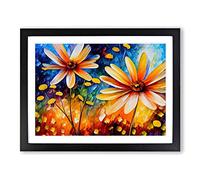 Painted Daisy Flowers Vol.1 Abstract Framed Print | A2 Black Framed Wall Art | Ready to Hang | Abstract Floral Picture | Living Room Bedroom Lounge Office