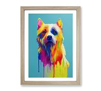 Painted Dog No.4 Framed Print for Living Room Bedroom Home Office Décor, Wall Art Picture Ready to Hang, Oak A2 Frame (64 x 46 cm)