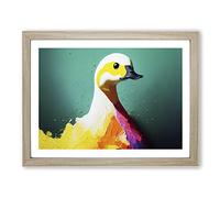Painted Duck Abstract Framed Print | A4 Oak Framed Wall Art | Ready to Hang | Abstract Animal Picture | Living Room Bedroom Lounge Office
