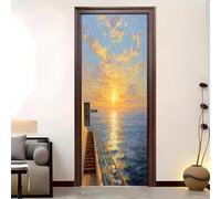 Painted Dusk Sea Stylish Door Stickers 88x200 cm Easy Peel Stick Vinyl Decals for Interior Living Room Bedroom Blue Waterproof Door Stickers Durable Decorative Designs
