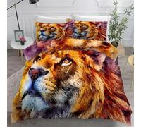 Painted Duvet Cover King Set, Microfibre Bedding Double Bed Set, Lions Reversible Quilt Cover Set, Puckering Duvet Covers Set with Zipper Closure, with 2 Pillowcases