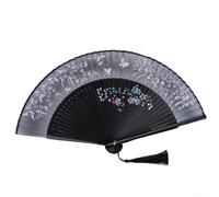 Painted Edge Faux Silk Folding Fan 21cm Elegant Design(black)