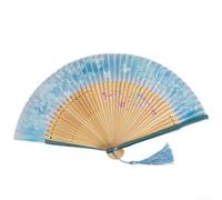 Painted Edge Faux Silk Folding Fan 21cm Elegant Design(blue)