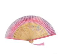 Painted Edge Faux Silk Folding Fan 21cm Elegant Design(pink)