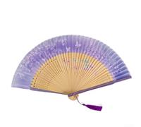 Painted Edge Faux Silk Folding Fan 21cm Elegant Design(Purple)