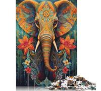 Painted Elephant Animal Puzzle Jigsaws 500 Pieces for Adults Wooden Puzzles for Adults Jigsaw Puzzles for Adult 500pcs (52x38cm)