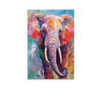 Painted Elephant Wall Painting Minimalist Poster Canvas Print Animal Poster Abstract Vintage Uppercase Wall Art Photo Printing Living Room Bedroom Kitchen Decor Gift 12x18inch(30x45cm) Unframe