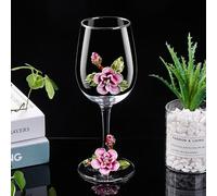 Painted Enamel Flower Lead-Free Wine Glass 320ml 10.8 OZ Red White Crystal