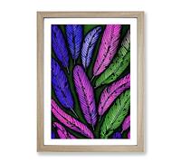 Painted Feathers No.1 Framed Print | A3 Oak Framed Wall Art | Ready to Hang | Modern Nature Picture | Living Room Bedroom Lounge Office