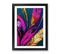 Painted Feathers No.2 Framed Print for Living Room Bedroom Home Office Décor, Wall Art Picture Ready to Hang, Black A2 Frame (62 x 45 cm)
