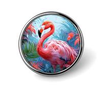 Painted Flamingo Badges Circle with Button Design, Personalized Picture Pin Brooches, Round Badge Holders for Decorate Hat Shirt Clothing Bag Accessories
