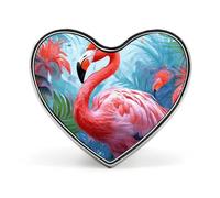 Painted Flamingo Badges Heart with Button Design, Personalized Picture Pin Brooches, Heart Badge Holders for Decorate Hat Shirt Clothing Bag Accessories