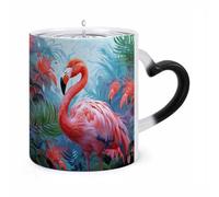 Painted Flamingo Color Changing Coffee Mug 11oz Magic Ceramic Cup with Heat Sensitive Design Novelty Black to White Transformation Mug for Halloween Christmas Gifts Women Men