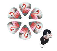 Painted Flamingo Print Guitar Picks 6 Pack Guitar Plectrums with Pick Holders Bass Picks For Acoustic Guitar Bass Electric Ukulele Includes 0.46mm, 0.71mm, 0.96mm