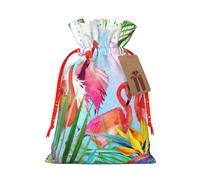Painted Flamingo Printing Drawstring Christmas Bag With Kraft Tag 4.7x6.9 Inch For Halloween Wrapping Gifts