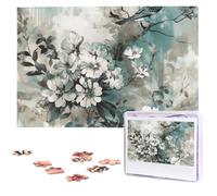 Painted Flower Pattern Wooden Puzzles 1000 Pieces Personalized Jigsaw Puzzle For Adults Interesting Custom Photo Puzzles Gift For Holiday Birthday Wedding Anniversay