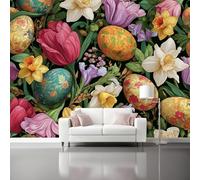 Painted Flowers Easter Eggs Elegant Wall Mural Wallpaper, Non Self Adhesive Paste The Wall Mural for Living Room Bedroom, Colorful High Definition Art Wall Decor - 300 x 210 cm (W x H)