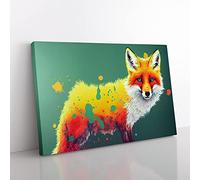 Painted Fox Vol.1 Abstract Canvas Wall Art Print Ready to Hang, Framed Picture for Living Room Bedroom Home Office Décor, 50x35 cm (20x14 Inch)