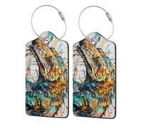 Painted Giant Lizard Luggage Tag, Pu Leather Travel Luggage Tag Suitcase Tag Durable Steel Loop Suitcase Tags Identifiers