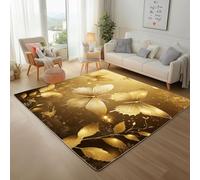 Painted Gilded Butterfly Rugs Living Room 120x170cm Washable Rugs Luxury Gold Butterfly Modern Floor mats Soft Short Pile Area Rug Anti Slip Rug Carpet for Bedroom Dining Room